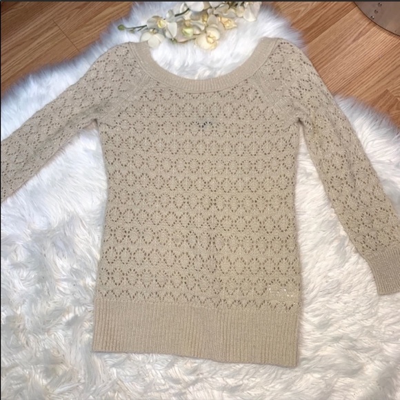 American Eagle XS Knit Sparkly Tan Sweater - Picture 2 of 6